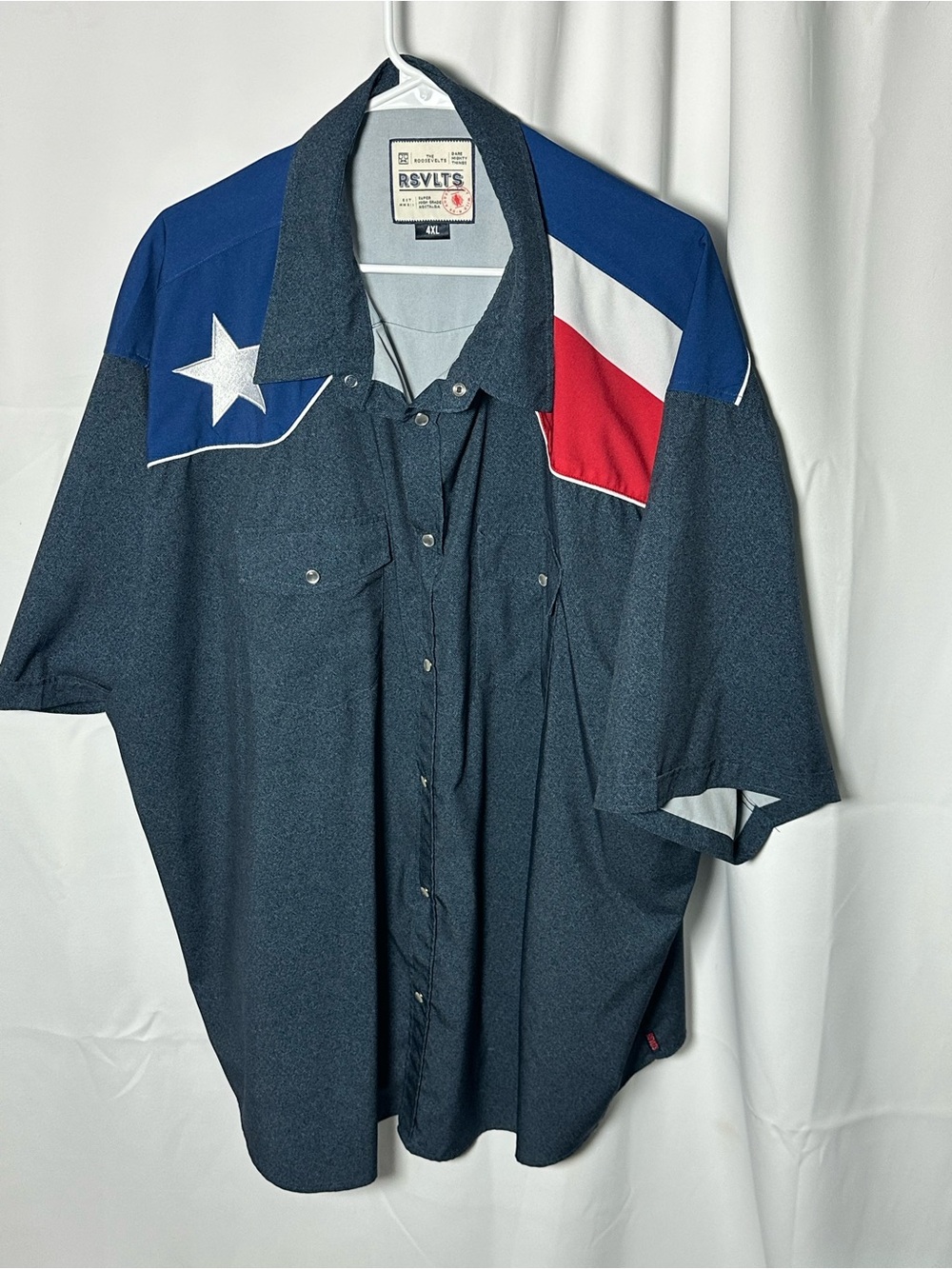 RSVLTS nwot  Men’s Dark Navy Short Sleeve Western Shirt with Texas Flag Yoke